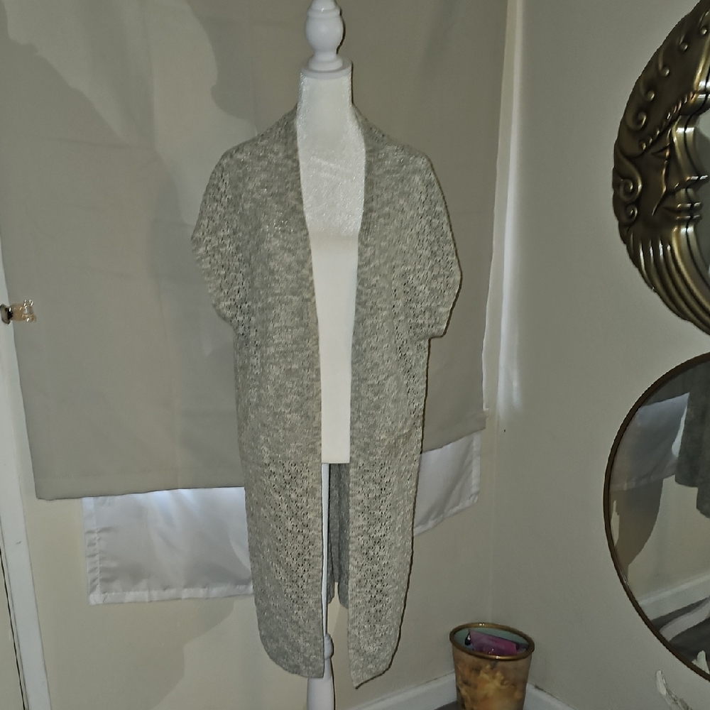 Calligraphie Gray Women's Sweater Open Knit Long Line